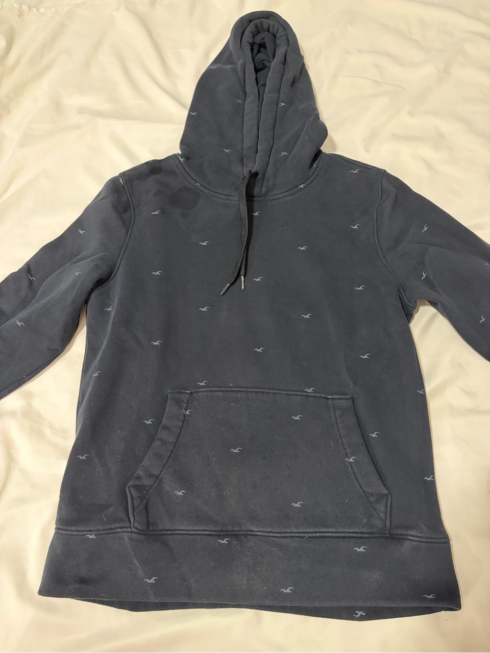 Hollister Men's Dark Navy Logo-Embroidered Hooded Sweatshirt